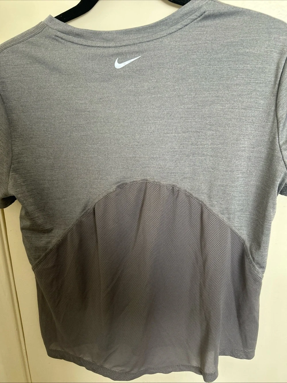 Nike Women's Grey Short-Sleeve Performance Tee with White Swoosh